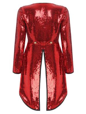Women Sparkle Sequin One-Button Halloween Magician Tailcoat Jacket back image