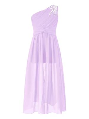 Kids Girls Shiny Beaded One Shoulder Romper Dress front image