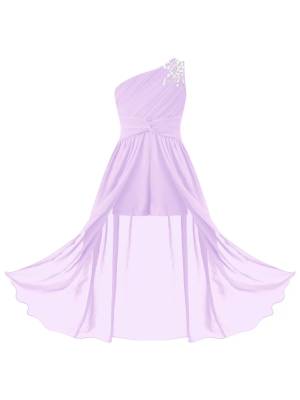 Kids Girls Shiny Beaded One Shoulder Romper Dress back image