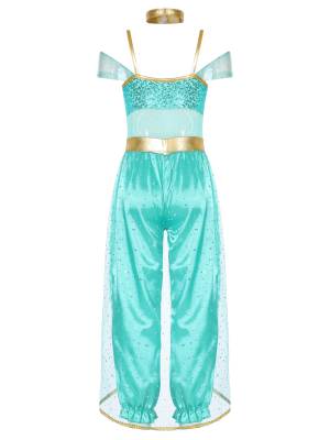 Girls Arabian Princess Sleeveless Shiny Sequins Jumpsuit back image