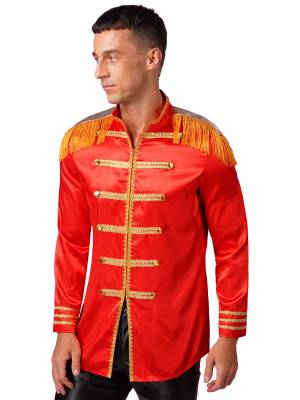 Men Halloween Long Sleeve Front Zip-up Satin Jackets Circus Costume back image