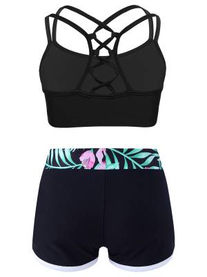 Kids Girls Two Pieces Swimwear Sleeveless Top and Shorts Set back image