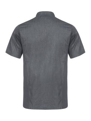 Men Stand Collar Short Sleeve Solid Color Chef Shirt back image