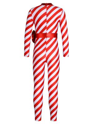 Kids Girls Christmas Long Sleeve Bowknot Stripe Jumpsuit back image