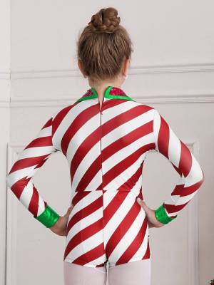 Kids Girls Christmas Santa Costume Long Sleeve Sequins Stripes Romper back image