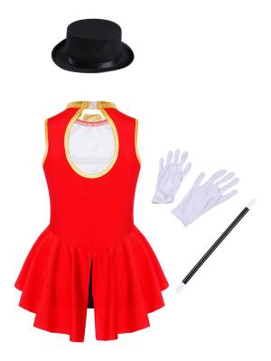 Kids Girls Sleeveless Magician Costume Leotard with Hat Set back image