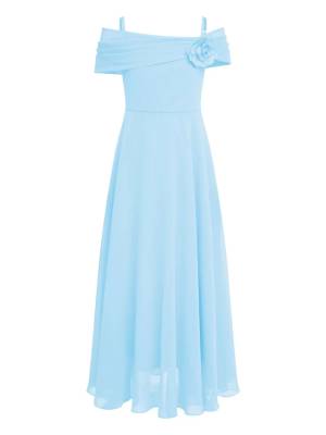 Kids Girls 3D Flower Applique A-Line Chiffon Junior Bridesmaid Dress front image