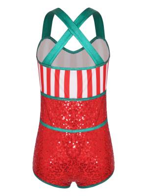 Kids Girls Cross Straps Stripes Sequins Bowknot Christmas Romper back image