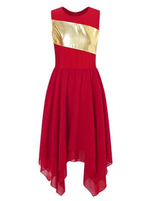 Kids Girls Sleeveless Metallic Asymmetrical Praise Dance Dress Tunic back
