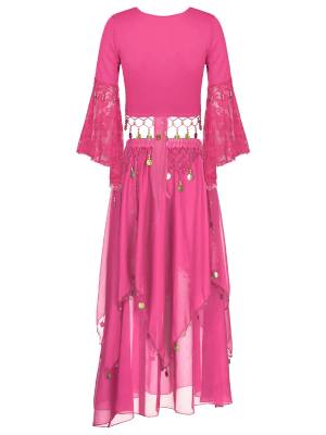 Women 2pcs Tassel Belly Dance Top with Skirts Set back image