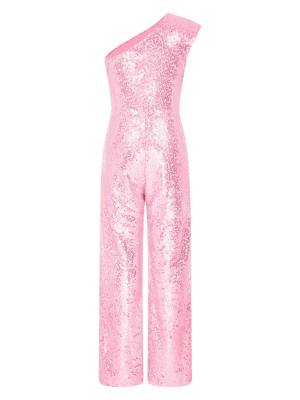 Kids Girls Sequin One Shoulder Bodysuit Sleeveless Jumpsuit back image