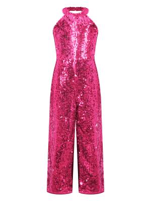 Kids Girls Sequin Halter Neck Strapy Back Sleeveless Jumpsuit front image