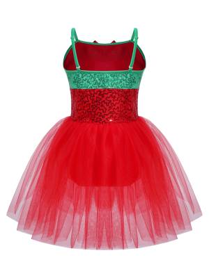 Kids Girls Christmas Sleeveless Sequins Bow Stripes Mesh Tutu Dress back image
