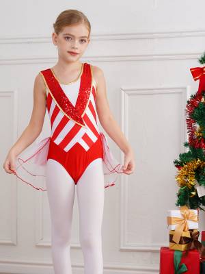 Kids Girls Christmas Sleeveless Stripes Sequins Bodysuit back image