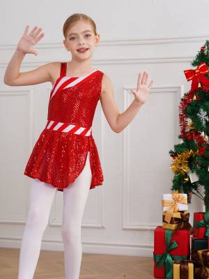 Kids Girls Christmas Sleeveless Sequins Dance Leotard Dress back