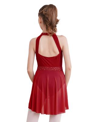 Kids Girls Sleeveless Halter Neck Lyrical Dance Leotard Dress back