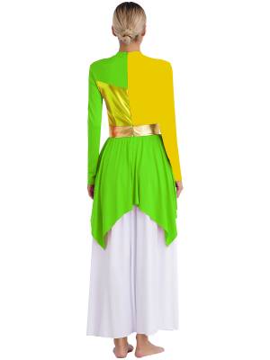 Women Liturgical Dance Dresses Metallic Contrast Color Long Sleeve back image