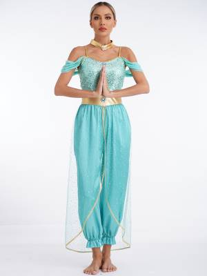 Women Belly Dance Sequin Jumpsuit Arabian Princess Costumes back image