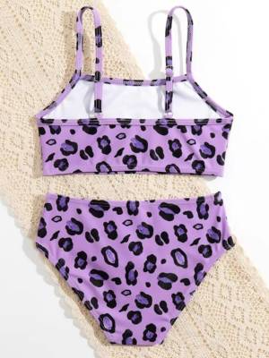 Kids Girls Two Pieces Leopard Pattern Swimsuit Bikini Set back image