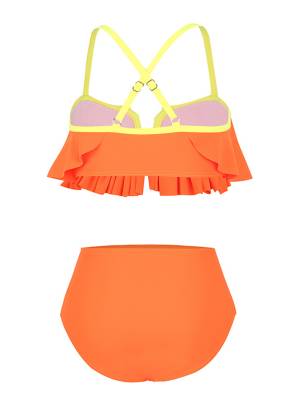 Kids Girls Cross Straps Flounce Swimming Bikini Set back image