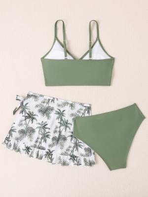 Kids Girls 3pcs Padded Bikini Set with Floral Skirt back image