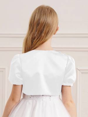 Kids Girls Puff Sleeve3D Applique Bolero Flower Girls Shrug back image