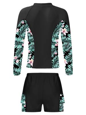 Kids Girls 2pcs Long Sleeve Rash Guard and Shorts Swim Set back image