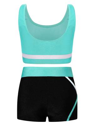 Kids Girls 2pcs Sleeveless Vest Top with Shorts Sports Set for Gymnastics Yoga back image