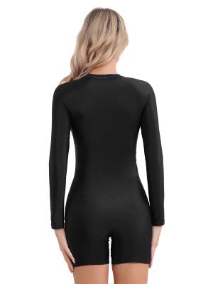 Women Long Sleeve Front Zipper One-piece Swimsuit back image