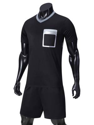 Men 2pcs Soccer Referee Set V Neck Short Sleeve T-shirt and Shorts back image