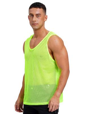 Men Hollow Out Mesh Round Neck Sleeveless Training Tank Top back image