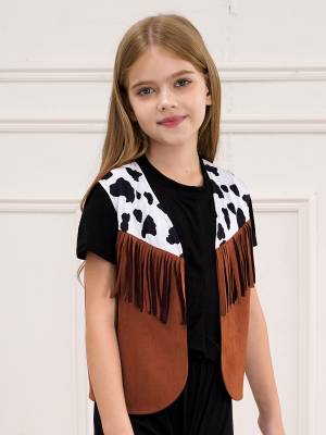 Kids Cowboy Cowgirl Costume Sleeveless Fringe Vest back image