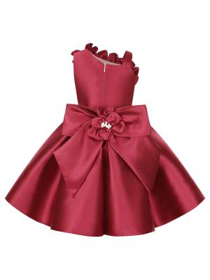 Toddler Girls Flower Girl Party Gown Sleeveless Applique Bowknot Dress back image