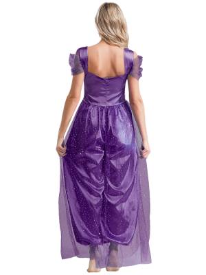 Women Sequin Pumpkin Pants with Tulle Overlay Belly Dance Jumpsuit back image