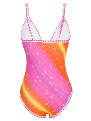 Women Deep V Neck Sleeveless High Cut One Piece Swimsuit back image