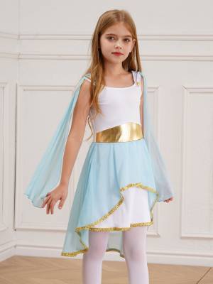 Girl Sleeveless Asymmetrical Dress Halloween Greek Toga Costume back image
