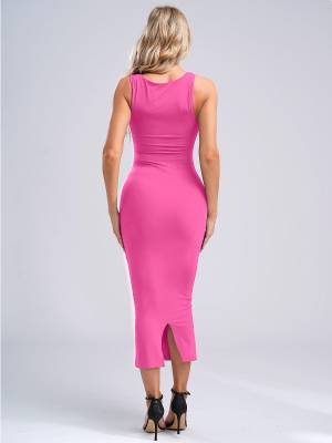 Women Square Neck Sleeveless Empire Waist Bodycon Maxi Party Dress back image