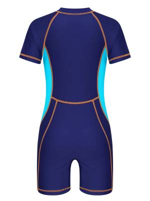 Kids Unisex One Piece Swimsuit Short Sleeve Beach Rash Guard back image