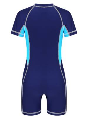  Kids Boy One Piece Swimsuit Short Sleeve Color Block Rash Guard back image