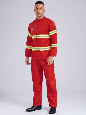 Men 4pcs Long Sleeve Jacket and Pants with Helmet Belt Firefighter Costume Set back image