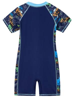 Boys Short Sleeve Dinosaur Print One Piece Rash Guard Swimsuit back image