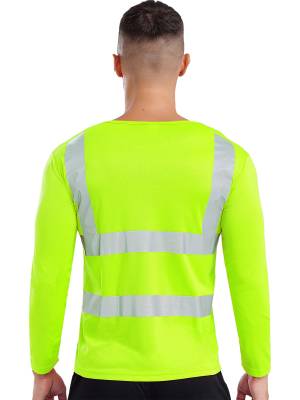 Men Long Sleeves Round Neck Reflective Stripes Sports T-shirt back image