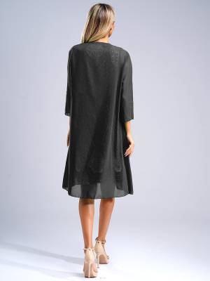Women 2pcs V Neck Tank Dress with Long Sleeve Tulle Cover Up Set back image