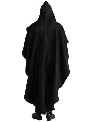Men Halloween High-low Hem Hooded Cloak Vampire Wizard Gothic Costume back image