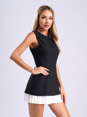 Women Sleeveless Round Neck A-line Mini Party Dress back image