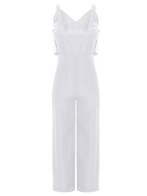 Kids Girls V Neck Pleated Overlay Tank Jumpsuit for Birthday Party back image