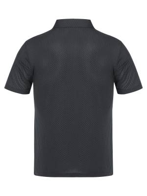 Men Short Sleeve Turn-down Collar Placket Silky Polo Shirt back image