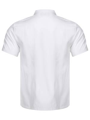 Men Women Stand Collar Short Sleeve Letter Embroidery Chef Shirt back image