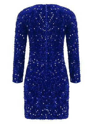 Kids Girls Sequin Long Sleeve Front Ruched Prom Bodycon Dress back
