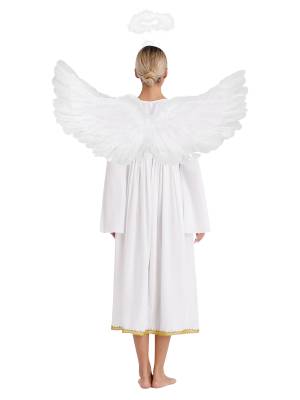 Women Angel Costume V Neck Cold Shoulder Chiffon Dress with Feather Wings back image